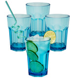 Melamin Geschirr Set Jesolo Blau für 4 Personen - 16 Teile - mit farblich passenden Trinkgläsern 400ml aus Acryl Campinggeschirr