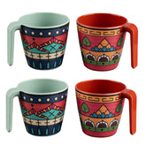 4 Stück Melamin Tassen 350 ml ideal für Camping 4 Personen - Toskana Deep - Stapelbar - Steingutoptik Mandala Trinkbecher Kaffeetasse Kaffeebecher