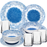 PRODUKTSET - 33411+30689 - Hummelladen Melamingeschirrset Wish Flower + Trinkgläser klar 300ml 4 Personen