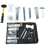 Zeltzubehör Set in praktischer Aufbewahrungstasche 50 Teile - 40 Heringe Heringzieher Campinghammer Abspannseil Seil-Schnalle Campingzubehör Bodenanker Zeltnagel Erdnagel