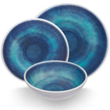 Melamin Geschirr Set Jesolo Blau für 2 Personen 8 Teile - mit Edelstahl Thermo Tassen Steingutoptik Spülmaschinengeeignet Essgeschirr Campingzubehör Campinggeschirr Wohnwagen Camping Festival Picknick