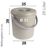 Mülleimer 25 Liter mit verschließbarem Deckel und Henkel - 37cm hoch - Ø31cm Abfallsammler Biomüll Eimer Küche Mülltonne Windeleimer Senioren Baby Kunststoff rund