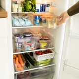 Kühlschrank-Organizer 31x21x9,5 cm durchsichtig stapelbar mit Griff - Aufbewahrungsbox Fridge Organizer Kühlschrankbox BPA-frei Speisekammer Bad Vorratsschrank transparent Küchenschrank Box