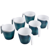 Melamin 6 Tassen 350 ml ideal für Camping - Jesolo Blau - Stapelbar - Steingutoptik Trinkbecher Kaffeetasse Kaffeebecher
