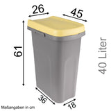 3x 40 Liter Mülleimer Rollen Schmal Deckel Müllsackhalterung Recycling Mülltrennung Abfalleimer Abfallbehälter Müll Küche rechteckig Abfallsammler Kunststoff Eimer Mülltonne