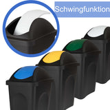 4x Mülleimer 30 Liter schwarz mit farbigem Schwingdeckel 29x36x51 cm Küche eckig Mülltonne Abfalleimer Küche Mistkübel Trash Bin Gelber Sack