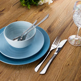 Melamin Geschirr Set 20 Teile elegante Steingut Optik in blau mit Wasserglas Tassen für 4 Personen Essgeschirr Wasserglas