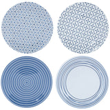 Camping Geschirr aus Melamin 16-teilig für 4 Personen, blau weiß Bruchsicher Spülmaschinenfest