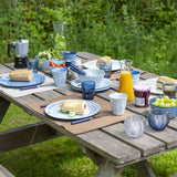 Melamin Geschirr Set für 6 Personen 24 Teile - blau weiß - Campinggeschirr Geschirrset Tafelgeschirr Camping