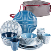 Melamin Geschirr Set für 4 Personen - 17 Teile - blau - mit Aufbewahrungstasche Campinggeschirr Camping Geschirr