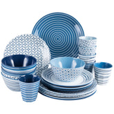 Melamin Geschirr Set für 6 Personen 24 Teile - blau weiß - Campinggeschirr Geschirrset Tafelgeschirr Camping