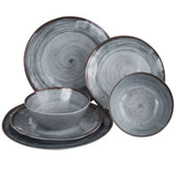 Melamin Geschirr Set für 2 Personen Steingut Optik grau 8 Teile - mit Tellern und Tassen - Campinggeschirr