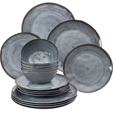 Melamin Geschirr Set für 6 Personen Steingut Optik grau 18 Teile - mit Tellern und Schälchen - Campinggeschirr