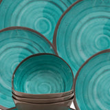 Melamin Geschirrset mit Tassen 4 Personen 16 teilig Steingut Optik grün braun Tafelgeschirr Camping Outdoor