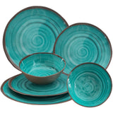 Melamin Geschirr Set für 2 Personen Steingut Optik aqua-grün 8 Teile - mit Tellern und Bechern - Campinggeschirr