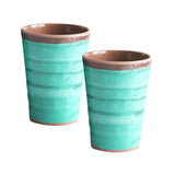 Camping Melamin Becher - 2 Stück jeweils 400ml - Steingut Optik aqua grün-braun Trinkbecher Kaffeetasse Kaffeebecher Tasse - Outdoor
