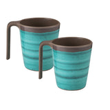Camping Melamin Tassen - 2 Stück jeweils 400ml - Steingut Optik grün-braun Trinkbecher Kaffeetasse Kaffeebecher Tasse - Henkeltasse