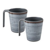 Camping Melamin Tassen - 2 Stück jeweils 400ml - Steingut Optik grau-braun Trinkbecher Kaffeetasse Kaffeebecher Tasse - Henkeltasse