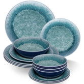 Melamin Geschirr Set Adria Blue für 4 Personen - 12 Teile Blau - Steingutoptik Essgeschirrgeschirr