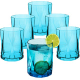 Melamin Geschirr Set Jesolo Blau für 6 Personen - 24 Teile - mit farblich passenden Trinkgläsern 300ml aus Acryl Campinggeschirr