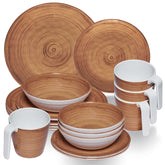 Melamin Geschirr Set Bambi Braun für 4 Personen - 16 Teile mit stapelbaren Tassen Steingutoptik Essgeschirr Campinggeschirr