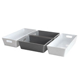 Schubladen Organizer - 4 Teile - 5 cm hoch - weiß-grau - Boxen in 2 Größen - Schubladeneinsatz passend für Schubladen von 40 x 25 cm Organizer Set Ordnungssystem Aufbewahrung Aufbewahrungskorb Ordnung Schublade Schrank Schreibtisch