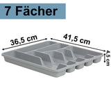 Besteckkasten 7 Fächer - grau - 41,5x36,5x4,5 cm - Besteckeinsatz für Schubladen Organizer Schubladeneinsatz Besteckbox Kunststoff Box