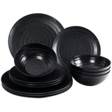 Melamin Geschirr Set Schwarz für 2 Personen 8 Teile mit Edelstahl Thermo Tassen doppelwandig - Essgeschirr - Campinggeschirr Picknick ideal für Camping modern Outdoor