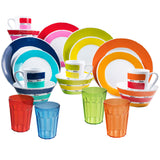 Melamin Geschirrset für 4 Personen - 20 Teile - mit Trinkgläsern Bunt 450 ml Campinggeschirr Essgeschirr Campinggeschirr