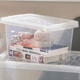 AUFBEWAHRUNGSBOX 18 CM HOCH - 7 Liter - Aufbewahrungsbox mit Deckel - 30x20x18cm - transparent klar - stapelbar - Kunststoff Box Stapelkiste Unterbettkommode Büro