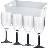 4 x Campingglas Weinglas 290ml grauer Boden mit Aufbewahrungsbox Weingläser für Camping Küche - Trinkkelch Goblet elegantes Design - Outdoor Partyglas Bruchfest Kunststoff Glas unzerbrechlich Trinkglas