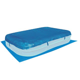 Poolabdeckung rechteckig + Poolunterlage für Familiy Pool 262x175cm - 110g/qm PE - Wasserdicht - UV-stabil Abdeckung Fixierseil - Bodenschutz - Bodenplane aufblasbar Planschbecken