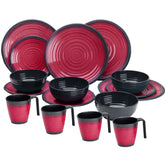 Melamin Geschirr Geschirrset 4 Personen Steingut Optik Campinggeschirr Tafelservice 16 teilig Rot Tafelgeschirr Camping Outdoor Essgeschirr Kombiservice 16 modernes Melamingeschirr Picknickgeschirr