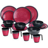 Melamin Geschirr Geschirrset 4 Personen Steingut Optik Campinggeschirr Tafelservice 16 teilig Rot Tafelgeschirr Camping Outdoor Essgeschirr Kombiservice 16 modernes Melamingeschirr Picknickgeschirr