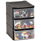 Schubladenbox DIN A5 mit 3 Schubladen 25x20x29 cm - schwarz-transparent Kunststoff Drawer Tower Box Organizer für Schreibtisch Easy-Pull-System