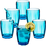 Melamin Geschirr Set Jesolo Blau für 6 Personen - 24 Teile - mit farblich passenden Trinkgläsern 320ml aus Acryl Campinggeschirr