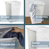 Wäschekorb 50 Liter groß mit Deckel - Wäschesammler ohne Löcher 39x37x55cm Wäschebox Wäschesortierer Haushaltskorb Korb Haushalt Kunststoff Wäschetruhe Wäschetonne Wäschesack