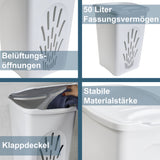 Wäschekorb 50 Liter groß mit Deckel - Wäschesammler mit Löcher 39x37x55cm Wäschebox Wäschesortierer Haushaltskorb Korb Haushalt Kunststoff Wäschetruhe Wäschetonne Wäschesack