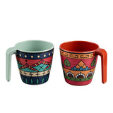 2 Stück Melamin Tassen 350 ml ideal für Camping 2 Personen - Toskana Deep - Stapelbar - Steingutoptik Mandala Trinkbecher Kaffeetasse Kaffeebecher