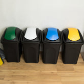 4x Mülleimer 30 Liter schwarz mit farbigem Schwingdeckel 29x36x51 cm Küche eckig Mülltonne Abfalleimer Küche Mistkübel Trash Bin Gelber Sack