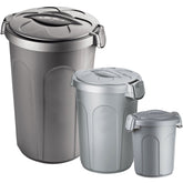 3x Mülltonne Set Futtertonne mit verschließbarem Deckel silber - 3 Größen 8 23 46 Liter - Windeleimer Müllbehälter Mülltrennung Lebensmittelecht Futterbehälter Oskartonne