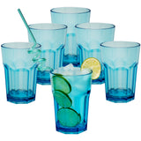 Melamin Geschirr Set Jesolo Blau für 6 Personen - 24 Teile - mit farblich passenden Trinkgläsern 400ml aus Acryl Campinggeschirr