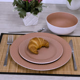 Melamin Geschirrset für 4 Personen - 12 Teile elegante Steingut Optik im warmen Rosé Ton - Campinggeschirr Geschirrset Tafelgeschirr Spülmaschinengeeignet Tableware Outdoor Camping