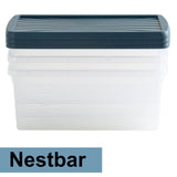 AUFBEWAHRUNGSBOX - 9 Liter - Aufbewahrungsbox mit Deckel - 38x23x15cm transparent Navy Blau - stapelbar - Kunststoff Box Stapelkiste Büro Storage Aufbewahrung Flach
