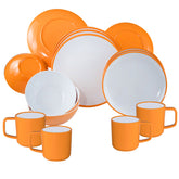 Melamin Geschirrset für 4 Personen - 16 Teile - Campinggeschirr - gelb weiß Essgeschirr elegant spülmaschinengeeignet