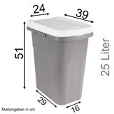 2x 25 Liter Mülleimer schmal grün Deckel Recycling Mülltrennung Abfalleimer Abfallbehälter Müll Küche rechteckig Abfallsammler Kunststoff Eimer Mülltonne Müllsackhalterung