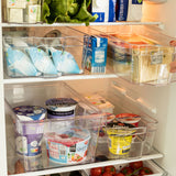 Kühlschrank-Organizer 37x21x9,5 cm durchsichtig stapelbar mit Griff - Aufbewahrungsbox Fridge Organizer Kühlschrankbox BPA-frei Speisekammer Bad Vorratsschrank transparent Küchenschrank Box