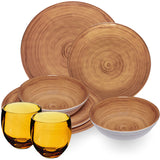 Melamin Geschirr Set Bambi Braun für 2 Personen - 8 Teile mit farblich passenden Trinkgläsern 400 ml Acryl Steingutoptik Campinggeschirr