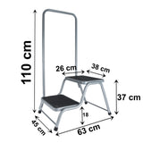 Caravan Trittleiter 2 Stufen Leiter 45x64x38 cm mit Haltegriff aus Stahl bis zu 150kg belastbar mit Anti-Rutsch-Trittfläche Doppeltrittstufe Einstiegshilfe Wohnwagen Wohnmobil Doppelstufe Zweistufiger Tritthocker