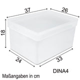 Ordnungsbox mit Deckel - stapelbar - DINA4-Format - 18 cm hoch - 36,5x26x18 cm - 15 Liter - Ordnungskorb Schubladenorganizer Organizerbox Ordnungssystem Kunststoff Aufbewahrung Schrank Bad